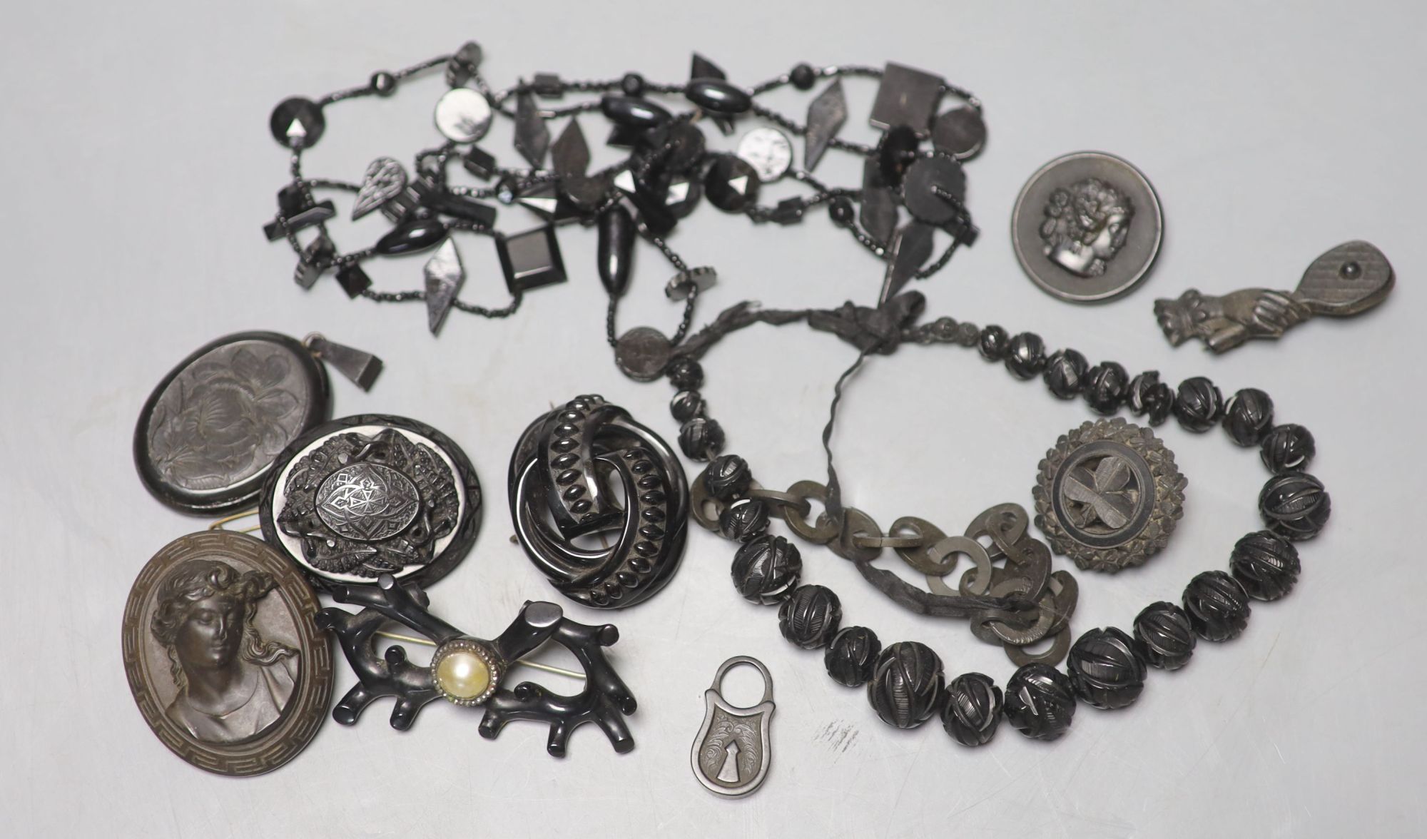 A small group of assorted mainly jet jewellery.